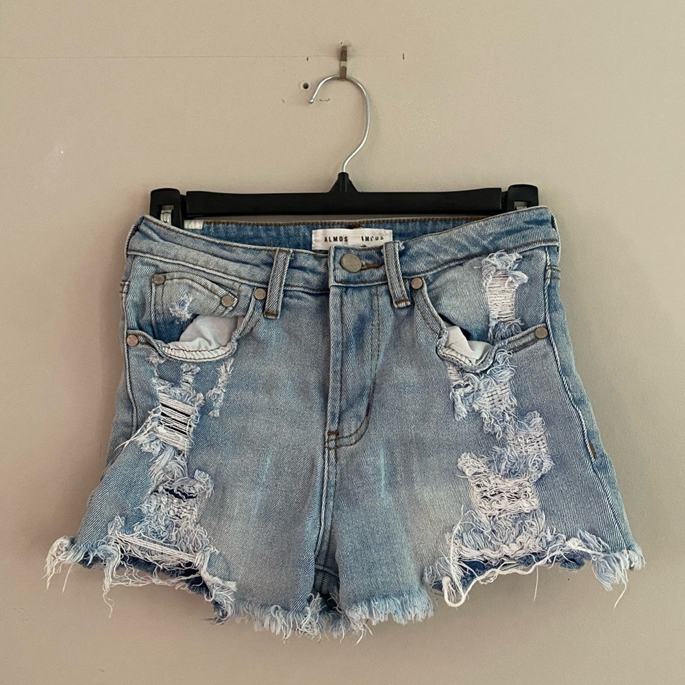 Blue ripped almost famous jean shorts